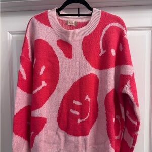 Smiley Face Pink Oversized Sweater